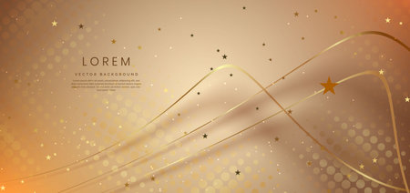 Luxury gold curved lines on gold background with glitter light effects. Vector illustrationのイラスト素材