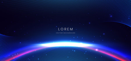 Abstract futuristic glowing blue neon curved light lines with speed motion moving on dark blue background. Vector illustrationのイラスト素材