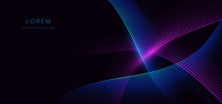 Abstract futuristic curved glowing blue and pink light lines on black background. Vector illustrationのイラスト素材