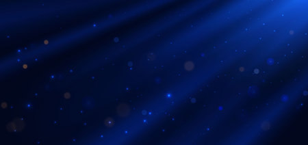 Abstract blue glowing lines on dark background with particles, bokeh. Vector illustrationのイラスト素材