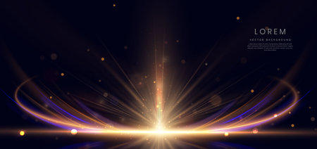 Abstract glowing gold diagonal lighting lines on dark  background with lighting effect and sparkle with copy space for text. Luxury design style. Vector illustrationのイラスト素材
