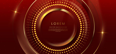 Gold circle frame luxury on red elegant background with lighting effect and sparkle with copy space for text. Luxury design style. Vector illustrationのイラスト素材