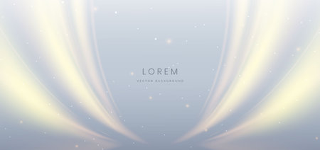 Abstract gold curve lines on grey background with lighting effect sparkle. Modern design. Vector illustrationのイラスト素材