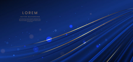 Abstract elegant blue curve and gold line with lighting effect sparkle on blue background. Template premium award design. Vector illustrationのイラスト素材