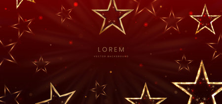 Golden star on dark red background with lighting effect and sparkle. Luxury template celebration award design. Vector illustrationのイラスト素材