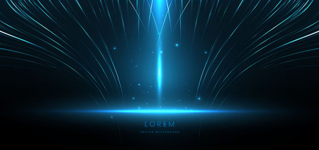 Luxury blue background with curve glowing blue line lighting effect sparkle. Template premium award ceremony design. Vector illustrationのイラスト素材