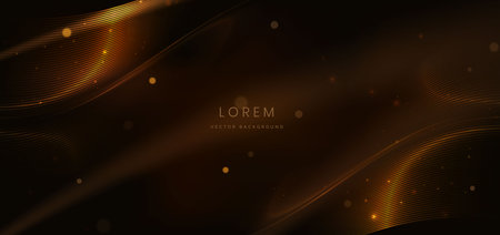 Elegant golden glowing wave lines with lighting effect sparkle on black background. Template premium award design. Vector illustrationのイラスト素材