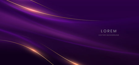 Luxury dark purple background with gold line curved and lighting effect sparkle. Vector illustrationのイラスト素材