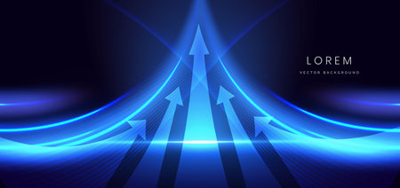 Abstract technology futuristic glowing arrow lines neon blue light ray on dark blue background. Concept technology motion speed. Vector illustrationのイラスト素材