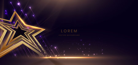 Star gold light on black background with lighting effect and sparkle. Luxury template celebration...