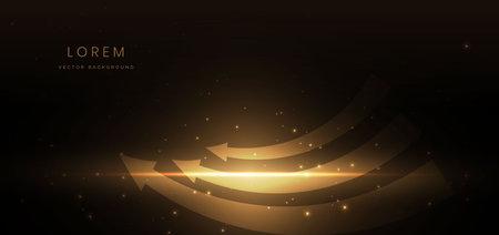 Golden arrow on dark brown background with lighting effect and sparkle. Luxury template celebration award design. Vector illustrationのイラスト素材