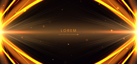 Abstract glowing gold lighting ray on dark  background with lighting effect and sparkle with copy space for text. Luxury design style. Vector illustrationのイラスト素材