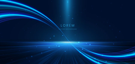 Abstract scene elegant blue light lines on dark background with lighting effect and sparkle. Vector illustrationのイラスト素材