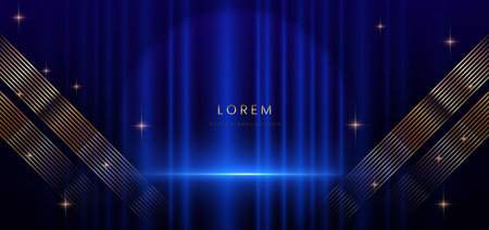 Stage elegant blue background with curtain background and lighting effect. Celebration grand openning party happy concept. Vector illustrationのイラスト素材