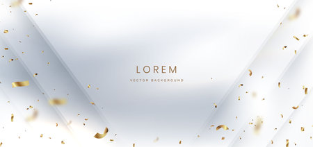Abstract modern white background with gold confetti. Celebration grand opening party happy concept. Vector illustrationのイラスト素材