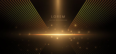 Abstract elegant gold glowing line with lighting effect sparkle on black background. Template premium award design. Vector illustrationのイラスト素材