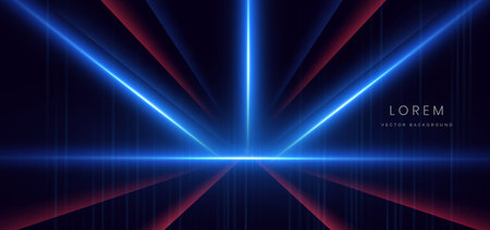 Abstract futuristic glowing blue and red neon light ray with speed motion moving on dark blue background. Vector illustrationのイラスト素材