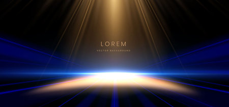 Abstract futuristic glowing blue and gold light ray  on black background. Vector illustration