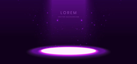 Scene purple glowing with podium glowing neon lights in futuristic. Concept technology, gamer, product. Vector illustrationのイラスト素材