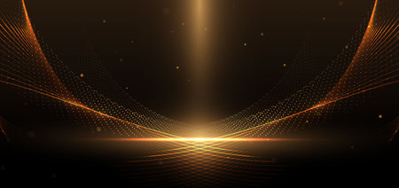 Abstract elegant gold glowing line with lighting effect sparkle on black background. Template premium award design. Vector illustrationのイラスト素材