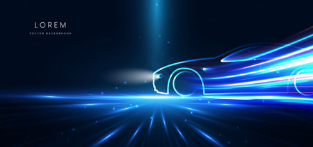 Abstract futuristic glowing neon blue and red ray. Sport car on hi-speed motion moving concept on...