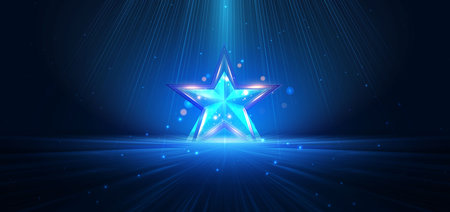 Scene elegant blue star light lines on dark background with lighting effect and sparkle. Celebration award ceremonies, celebrations concept. Vector illustrationのイラスト素材