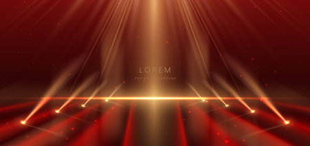 Scene red luxury background with gold lighting effect. Template premium award design. Vector illustrationのイラスト素材