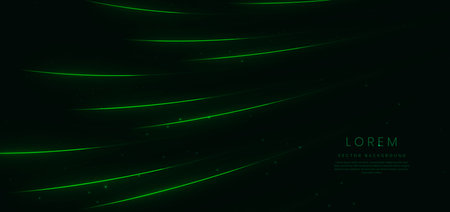 Hi speed motion moving green curved lines on dark background. Vector illustrationのイラスト素材
