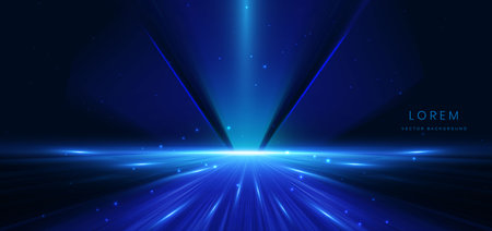 Abstract scene elegant blue light lines on dark background with lighting effect and sparkle. Vector illustrationのイラスト素材