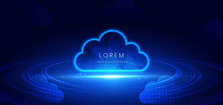 Cloud glowing futuristic technology connected digital servers on dark blue background. Vector illustrationのイラスト素材