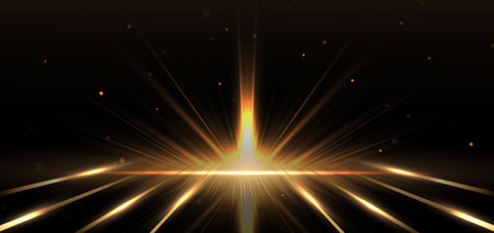 Abstract elegant gold glowing line with lighting effect sparkle on black background. Template premium award design. Vector illustrationのイラスト素材