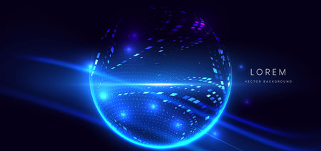 Futuristic glowing blue square pattern on dark blue background. Concept communication, technology motion hi-speed. Vector illustrationのイラスト素材