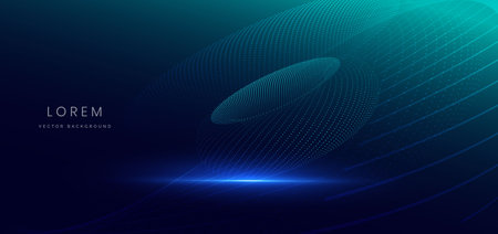 Particle futuristic tech on dark blue background. Technology data communication concept. Vector illustrationのイラスト素材