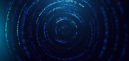 Digital technology background with blue square lines circle lighting effect on dark background....