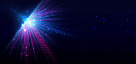 Futuristic abstract background featuring a bright glowing light burst emitting blue and magenta rays...