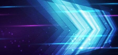 Abstract futuristic technology background featuring glowing arrow shapes pointing forward with cyan...