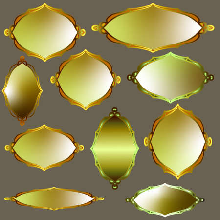 Set of gold vector frames. Isolated golden borders with place for text or labelのイラスト素材