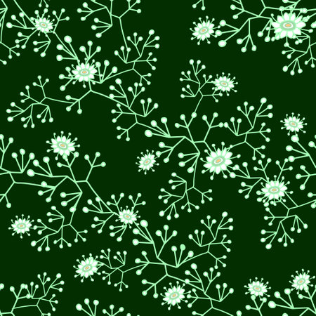 Seamless green floral and moss abstract pattern, botanical background. Vector illustrationのイラスト素材