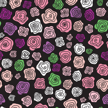 Floral seamless pattern with flower rose. Abstract swirl line bloom background. For design textiles, wallpaper.のイラスト素材