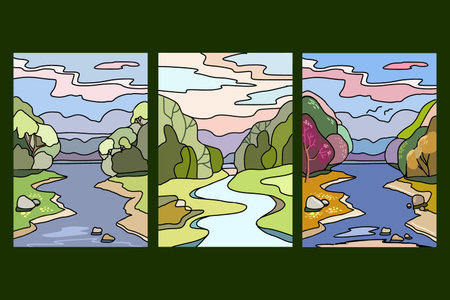 Abstract colorful landscape poster collection. Set of contemporary art print templates. Natural...
