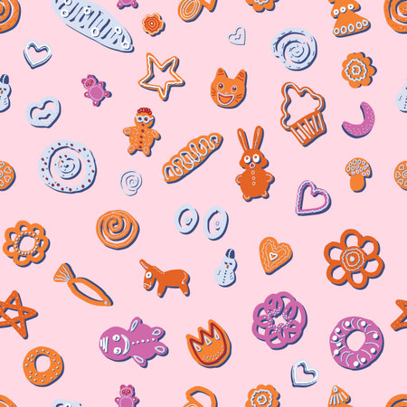 Bakery products seamless pattern. Cute simple decorative hand drown vector pattern background....