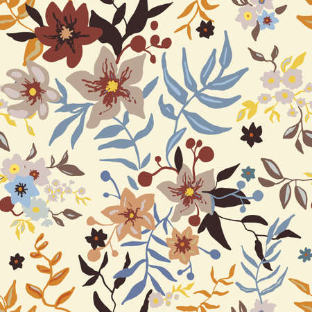 Tropical floral pattern. Colorful graphic floral vector seamless pattern on light background. garden lily and exotic flower texture. Fashionable foliage . Vectorのイラスト素材