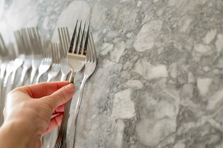 A group of flatware with selective focus.の写真素材