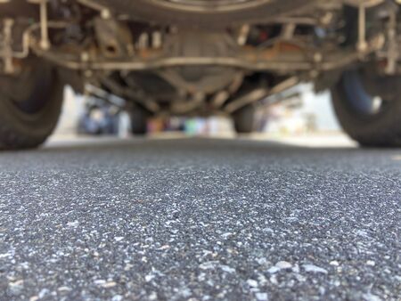 Undercarriage of a truck with selective focusの写真素材