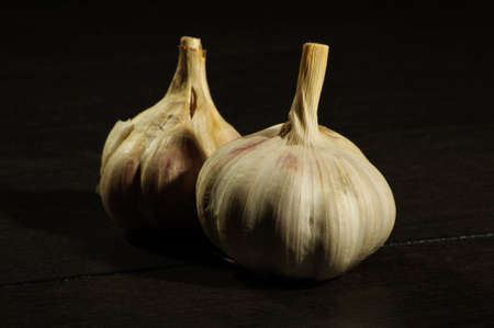 Garlic on black backgroundの写真素材