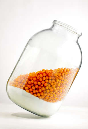 A jar with buckthornsの写真素材