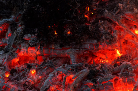 Hot coal after fire abstract