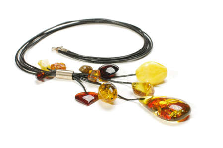 Fashionable amber necklace isolated on the white backgroundの写真素材