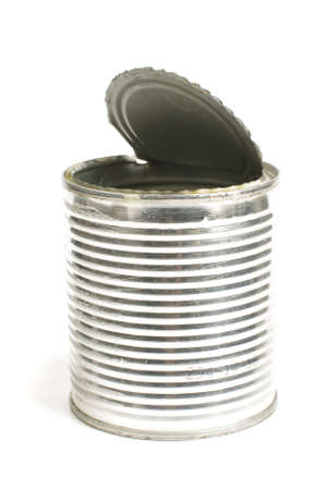 Food consumption idea empty tin can isolatedの写真素材