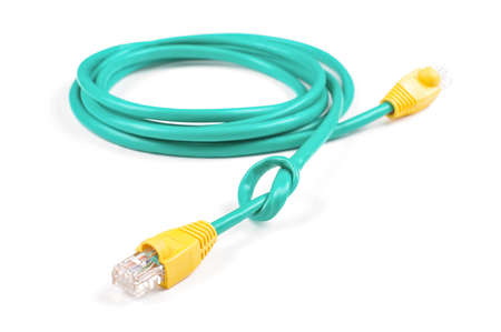 Ethernet cable tied to knot isolated on the white backgroundの写真素材